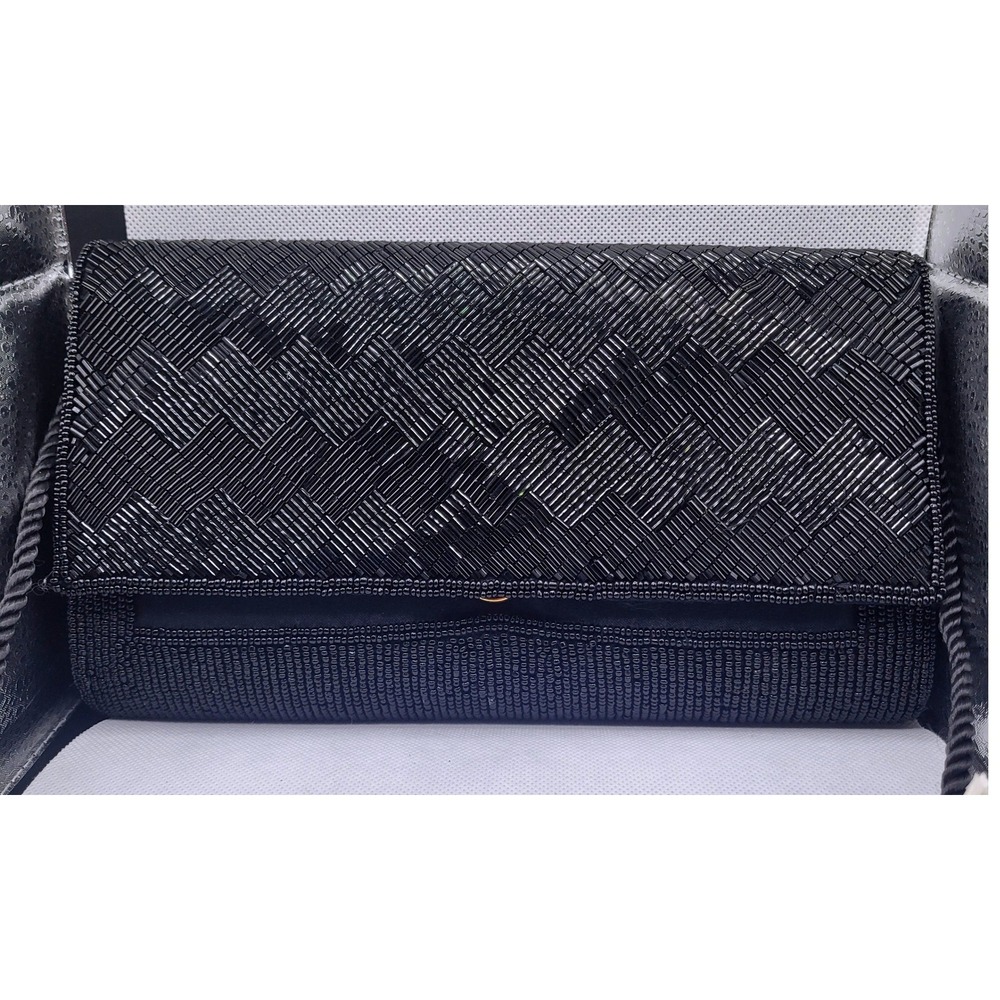 Vintage Passports Pier 1 Imports Beaded Clutch Purse Womens Black Evening Bag